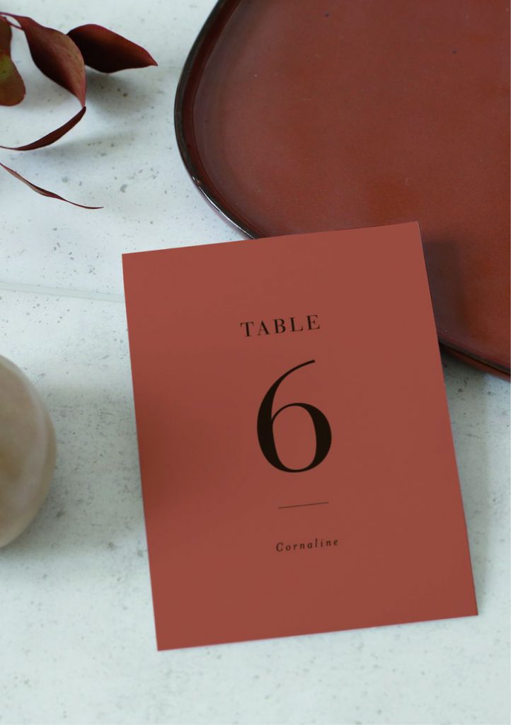 Numéro de table de mariage terracotta