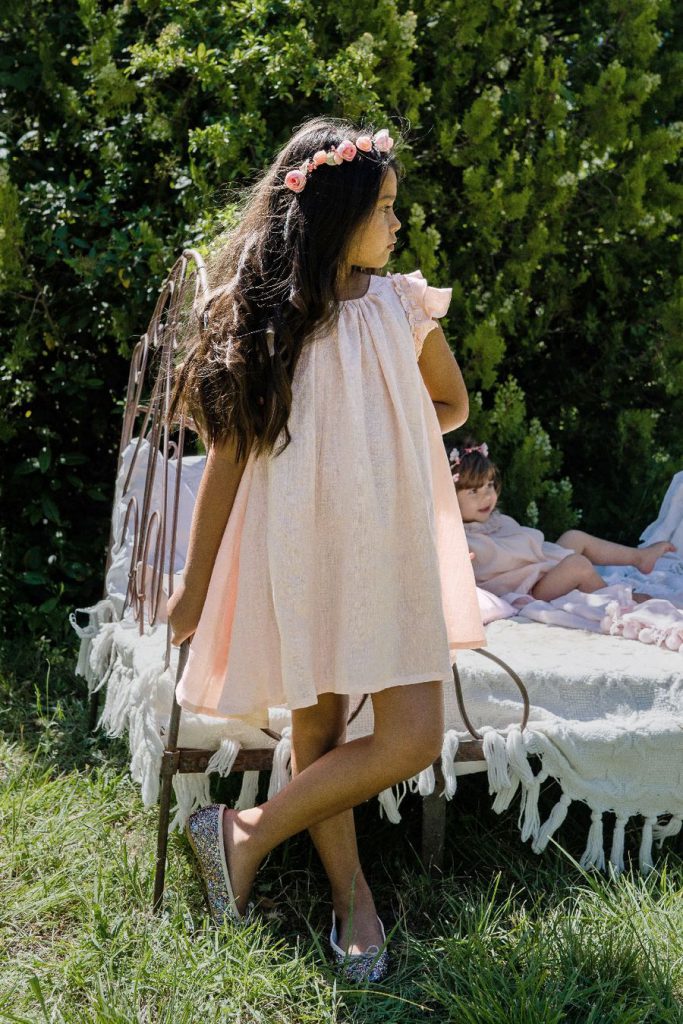 Robe rose de cortège de mariage pour petite fille