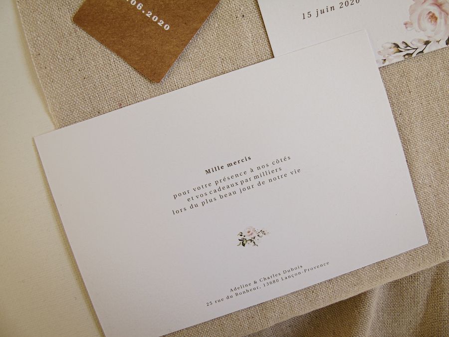 Carte de remerciements mariage