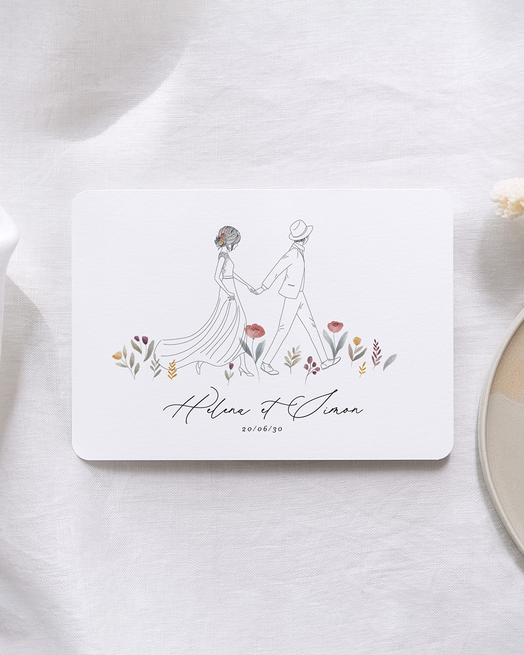Faire-part illustré pour les mariages intemporels 