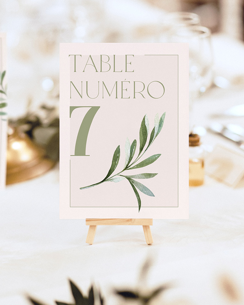 numéro de table végétal pour la réception de mariage
