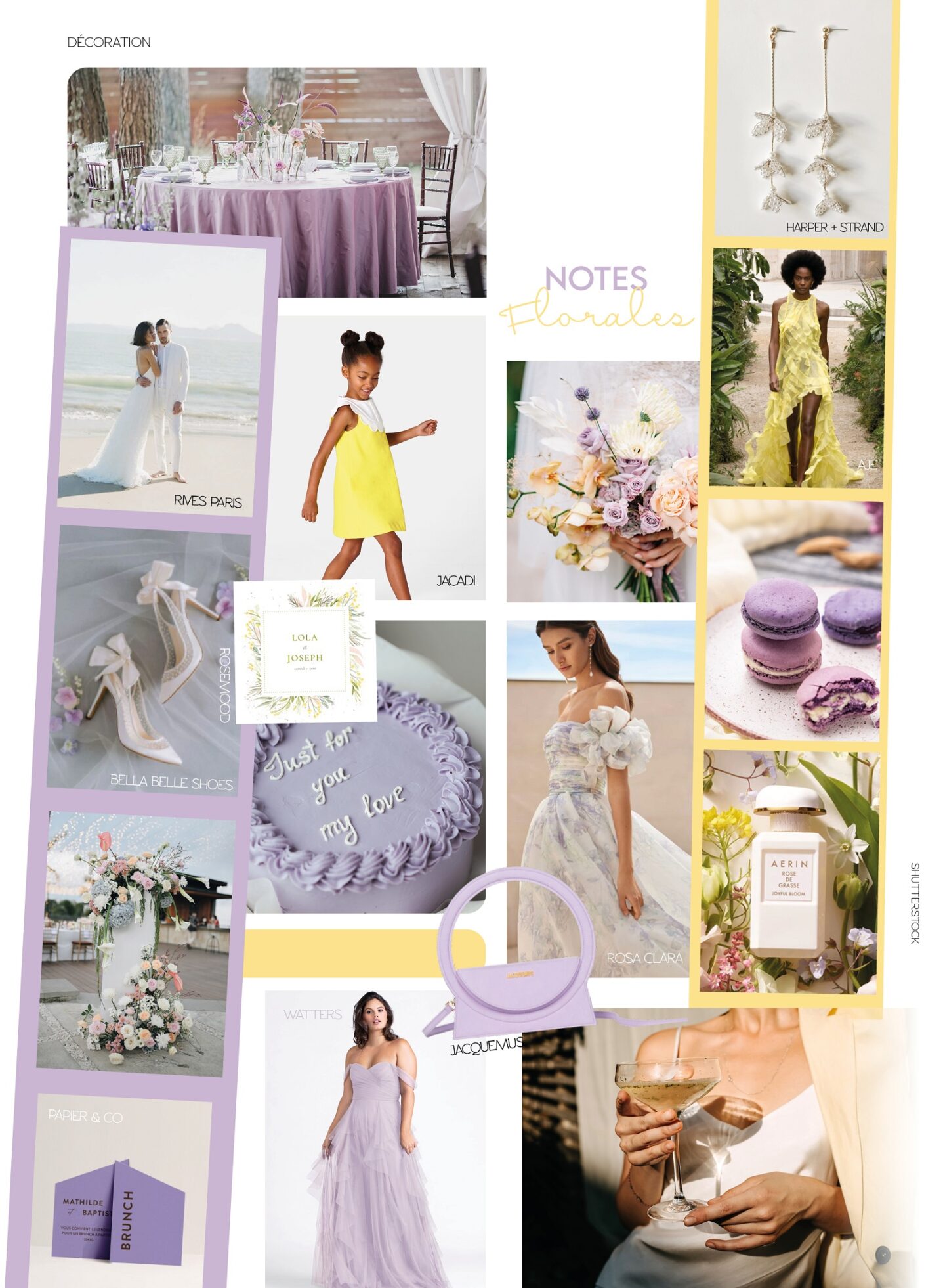 MOODBOARD DE MARIAGE VIOLET ET JAUNE - DECORATION DE TABLE MAUVE