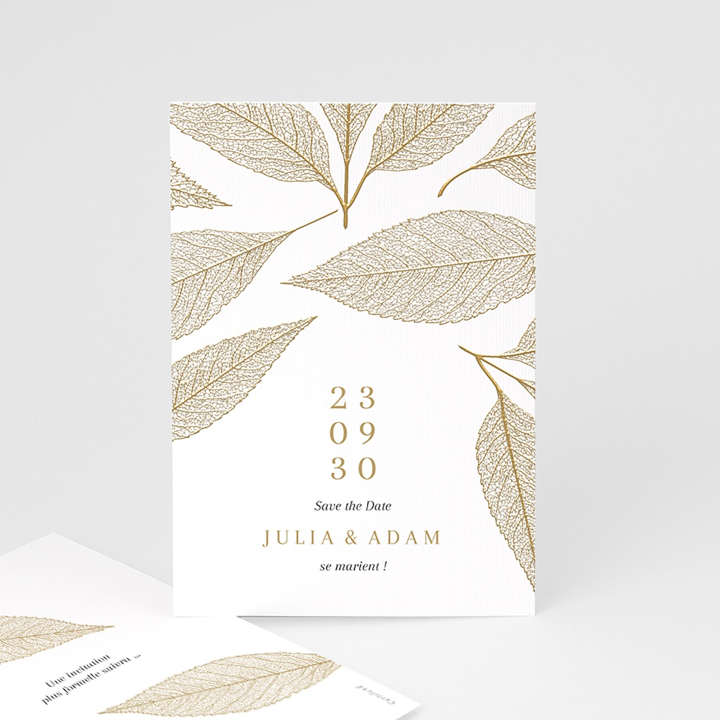 save the date mariage avec feuilles dorées