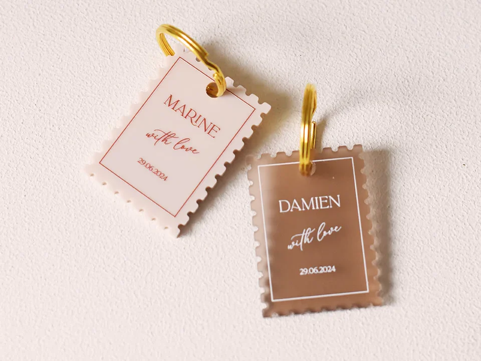 Idées cadeaux invités de mariage : porte-clés marque place Les mignonneries